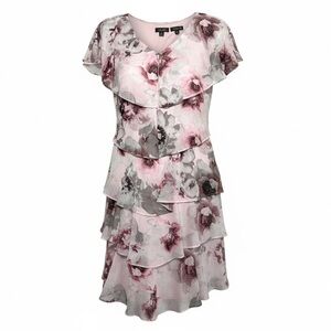 NWOT SLNY Dusty Pink and Gray Floral Midi Dress Size 10